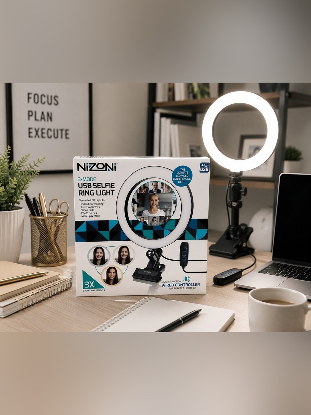 New Nizoni 3-Mode USB Selfie Ring Light | Wired Controller | NIB